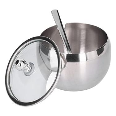 Imagem de Frascos de vasilhas de armazenamento YEmirth, pote de temperos de aço inoxidável, recipiente de temperos, sal, pimenta, açúcar, organizador com colher de tampa de vidro