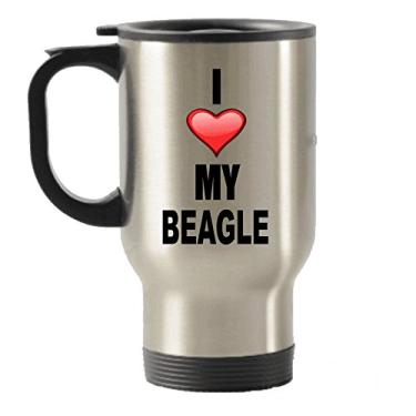 Imagem de Caneca de aço inoxidável com isolamento térmico para viagem I Love My Beagle