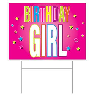 Imagem de Beistle Placa de plástico para jardim de menina, com estaca, decorações de festa de gramado ao ar livre, 29 x 39 cm, multicolorido