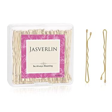 Imagem de JASVERLIN Grampos de cabelo loiros acessórios para grampos de cabelo longos dourados caixa premium à prova de deslizamento para mulheres meninas coque 6 cm 100 peças