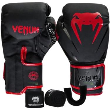 Imagem de Kit Venum Boxe Muay Thai 14 Oz Luva Bandagem Bucal New Impact Evo Preto Vermelho Profissional
