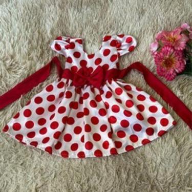 Imagem de Vestido Infantil Menina Elegante Branco com Bolinhas Vermelha - EDYNHO