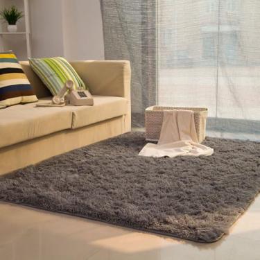 Imagem de Tapete sedoso e fofo, decoração moderna para casa, tapete longo de pelúcia felpudo, tapetes de brincar, sofá, sala de estar, quarto, cabeceira, tapetes de varanda, cinza, 120 x 200 cm (47 x 78,7