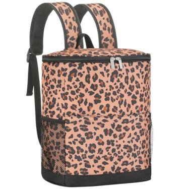 Imagem de Mochila térmica térmica com 30 latas – Mochila de cerveja à prova de vazamento, bolsa térmica leve para viagens, acampamento, praia, almoço (estilo leopardo A)