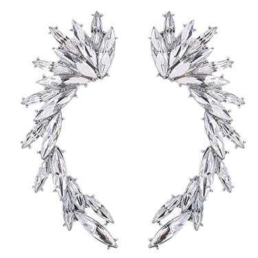 Imagem de Brincos femininos de cristal com strass e folhas, brincos engraçados, dourados, prateados, com clipe de orelha, joia moderna para mulheres e meninas, Zinco Zircônia cúbica, Cristal Zircônia cúbica