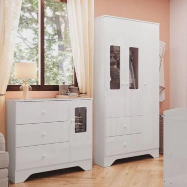 Imagem de Quarto Infantil com Guarda Roupa e Cômoda com Janelas Retângulo 100% mdf Cocada