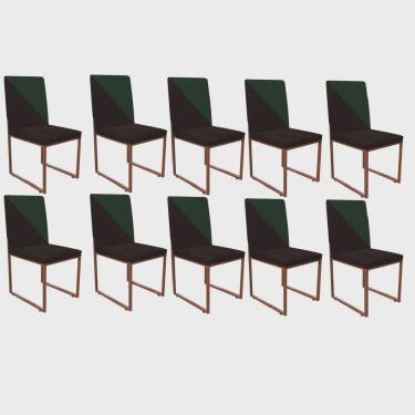 Imagem de Kit 10 Cadeira Office Stan Duo Sala de Jantar Industrial Ferro Bronze Suede Marrom e Verde Musgo - Ahz Móveis