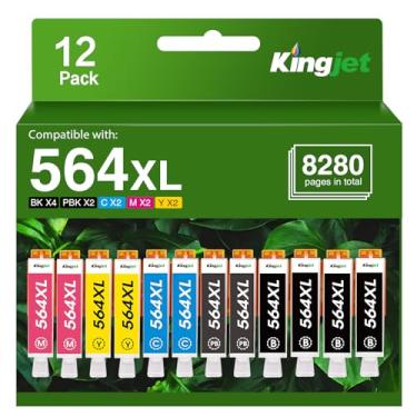 Imagem de Cartucho de tinta Kingjet compatível com substituições para cartucho de tinta 564XL, 5 cores de trabalho para Photosmart 7510 7515 7520 7525 B8550 C6380 D5460 D7560 C309a (2 conjuntos + 2 grandes pretos)