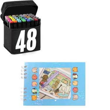 Imagem de Conjunto Kit Livro De Colorir Capa Dura Com 50 Folhas + 48 Canetinhas - Kit Criativo Ursinhos para Colorir e Desenhar Canetas (Azul)