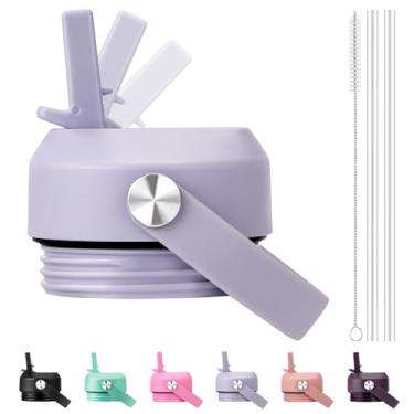 Imagem de Bluwing Tampa de canudo para garrafa Yeti Rambler 12 18 26 36 1,8 g, tampas de canudo de substituição com alça flexível para garrafa de água YETI Rambler (cinza roxo)