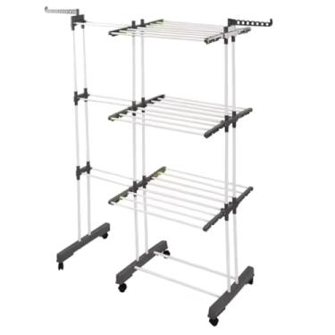 Imagem de Varal De Chão Grande 3 Andares Vertical Aba Extensível 25m Roupas