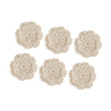 Imagem de IEUDNS 6x jogos americanos de mesa, jogos americanos de algodão em crochê à mão, bases para copos redondas de algodão em crochê para festas de aniversário na, Branco