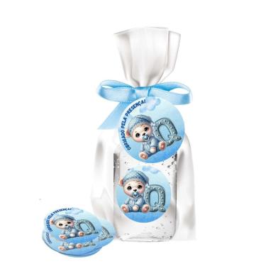 Imagem de kit 25 Lembrancinhas Alcool Gel Ursinho Azul Maternidade e Chá De Bebê 30ml Aroma de Bebê
