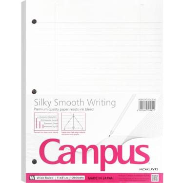 Imagem de Kokuyo Papel de folha solta Campus para fichários de 3 anéis, 21 x 28 cm, papel pautado largo, 100 folhas, papel liso japonês evita sangramento de tinta, fornecedores escolares, feito no Japão (WSG-NO