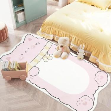 Imagem de Lacomfy Tapete para sala de jogos infantil – Tapete de corredor de quarto de gato rosa de 2,6 m x 1,5 m para meninas – antiderrapante, decoração de casa interna, tapete de área de desenho animado para