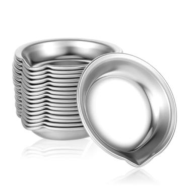 Imagem de MBAIYO 18 peças pequenas bandejas redondas de tinta, paleta de cores de pintura, copos de mistura de tinta, mini aquarela de aço inoxidável de 5 cm com paleta de boca para modelagem e mistura de