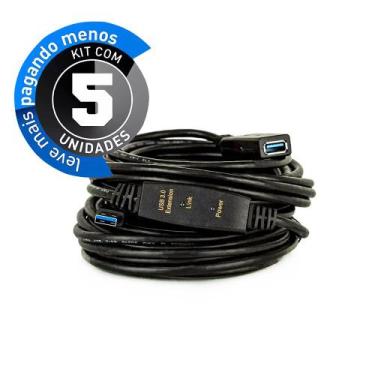 Imagem de Kit com 5 Extensão USB 3.0 Ativo Repetidor Macho Fêmea 25 metros - CIR