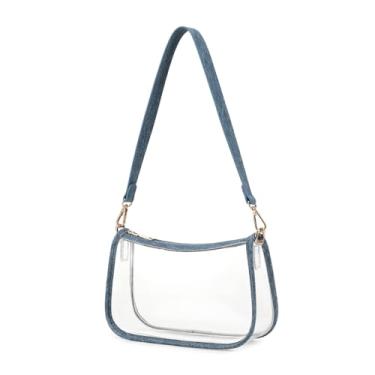 Imagem de Leanoria Bolsa transparente aprovada para estádio bolsa transparente de PVC retrô clássica bolsa transparente para concertos, Azul jeans sintético, Medium