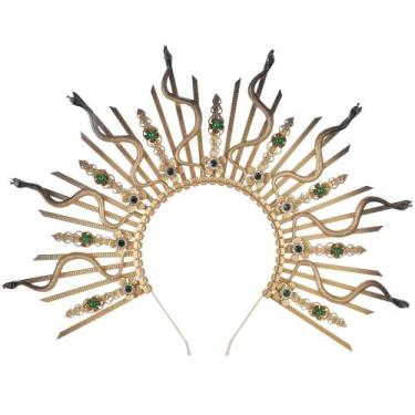 Imagem de Faixa de cabelo COSUCOS Medusa Snake Halo Crown 39x29 cm dourada