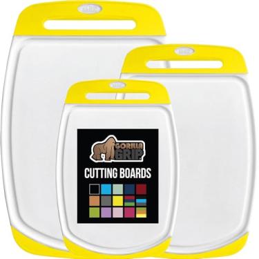Imagem de Gorilla Grip Conjunto de 3 tábuas de corte de cozinha duráveis e reversíveis 100% livres de BPA, ranhuras para suco, lavável na lava-louças, borda de alça fácil de segurar, tábuas de cortar alimentos,