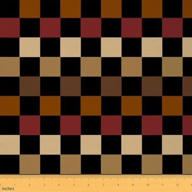 Imagem de Tecido quadriculado retrô marrom vermelho preto xadrez estofado para cadeiras sofá sofá crianças mulheres homens geométrico vintage para projetos de casa faça você mesmo, decoração à prova d'água