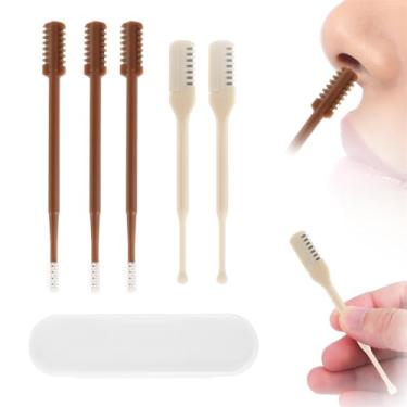 Imagem de 5 peças de aparador de nariz 2 em 1, lâminas de nariz dupla face e de um lado, limpador de cabelo de narina rotativa de 360 graus para mulheres e homens (marrom, branco)