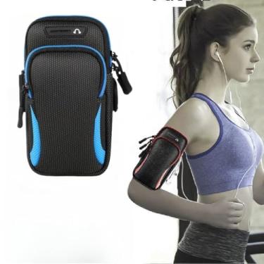 Imagem de Capa ultrafina multifuncional de camada dupla com zíper e braço esportivo bolsa de telefone para a maioria dos telefones celulares, fones de ouvido, chaves