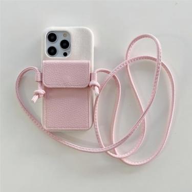 Imagem de Carteira de cordão crossbody com porta-cartão capa de telefone para iPhone 13 12 Mini 15 14 11 Pro Max X XR XS Max 7 8 Plus Capa de couro, rosa, para iPhone 7Plus (8Plus)