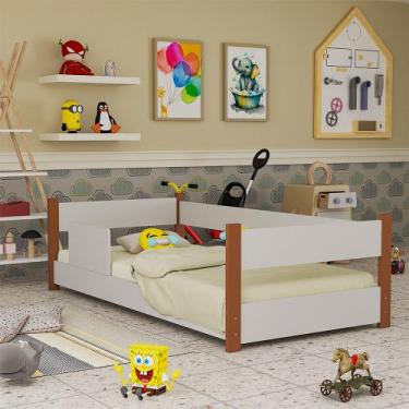 Imagem de Cama de Criança Serena em Mdf com Colchão + Proteção Lateral  Branco/m