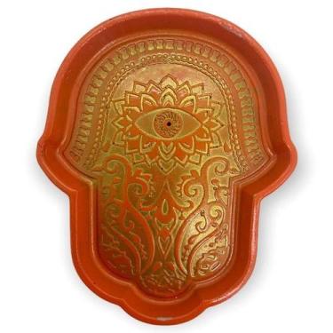 Imagem de Incensário Vareta Mão Hamsa Sol Laranja 15 Cm Em Resina - Bialluz Pres