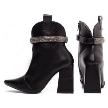 Imagem de Bota Cano Médio Bico Fino Salto Alto Grosso Bloco Feminina 12 cm Preta