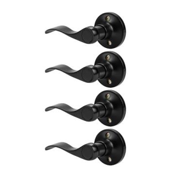 Imagem de Probrico Maçanetas de porta falsas, maçaneta de porta falsa interna preta para armário de corredor, maçaneta de porta canhota sem giro, estilo ondulado, pacote com 4