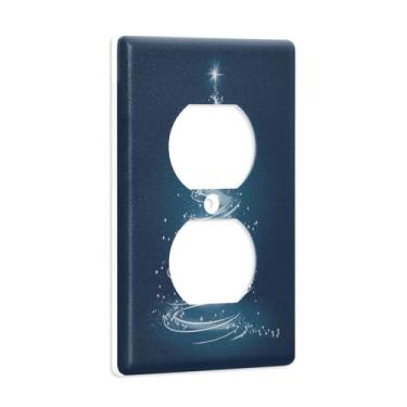 Imagem de Blueangle Placa de parede dupla para árvore de Natal branca brilhante, tamanho padrão, placas de cobertura de tomada elétrica de 1 gangue para decoração de quarto de escritório em casa, 4,53 x 2,76