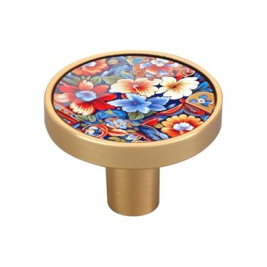 Imagem de Blueangle Pacote com 4 puxadores de armário de cerâmica mexicana 3,5 cm Puxadores redondos de gaveta para cômoda e armários de cozinha (517)