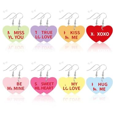 Imagem de AUGSUN Brincos femininos com pingente de coração de conversa para o Dia dos Namorados, brincos de acrílico com frases doces, brincos de Dia dos Namorados para mulheres com ganchos para presentes de