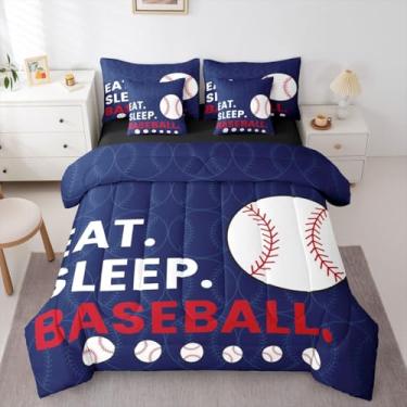 Imagem de Erosebridal Jogo de cama queen para jogos de beisebol infantil, azul marinho, 7 peças, jogo de cama esportivo de softball, branco e vermelho