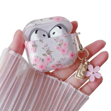 Imagem de MINSCOSE Capa transparente para AirPods 4, design bonito com estampa de folhas de plantas florais com chaveiro feminino, capa protetora de TPU macio à prova de choque para meninas e mulheres para