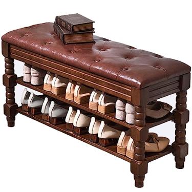 Imagem de Banco de armazenamento de sapatos de entrada com flip top, almofada acolchoada, organizador de rack de 2 níveis, assento de poliuretano elegante para quarto, sala de estar, corredor - 70 cm