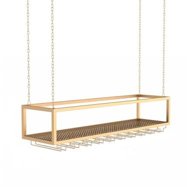 Imagem de Suporte de garrafa de vinho para pendurar no teto, suporte de garrafa de vinho, prateleira de bar de cozinha montada na parede, prateleiras flutuantes para livros de plantas, rack de organização