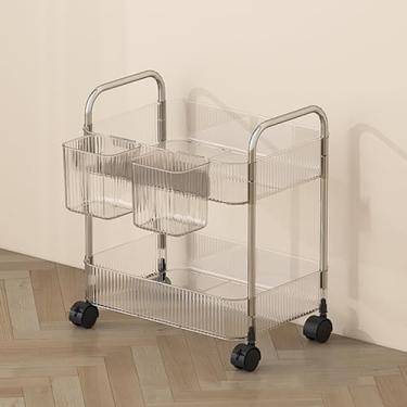 Imagem de Carrinho utilitário com roda bloqueável - Carrinho móvel de acrílico para cozinha, escritório, banheiro, lavanderia - Solução de armazenamento transparente de 2 camadas para facilitar a organização