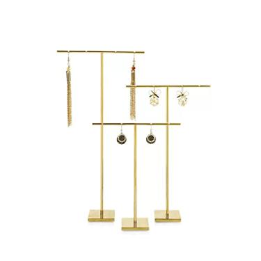 Imagem de Suporte de joias de metal dourado para exibição de brinco, 3 peças, suporte para exibição de varejo, organizador de joias em T Bar para exibição de loja online, adereços de fotografia, exibição de