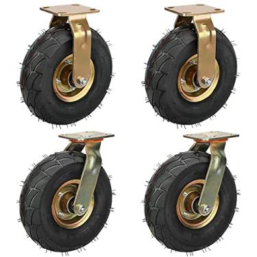Imagem de Rodízios de borracha pneumática de 20 e 25 cm para serviço pesado - pacote com 4, rodas elásticas de substituição para carrinho de móveis e bancada, inclui freios e placa superior, rolamento suave