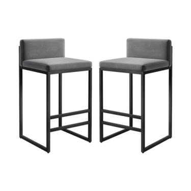 Imagem de Bancos de bar de couro com altura para balcão, conjunto de 2 - cadeiras de bar modernas com armação de metal para cozinha, ilha, café, pub - Móveis elegantes e confortáveis para uso doméstico ou