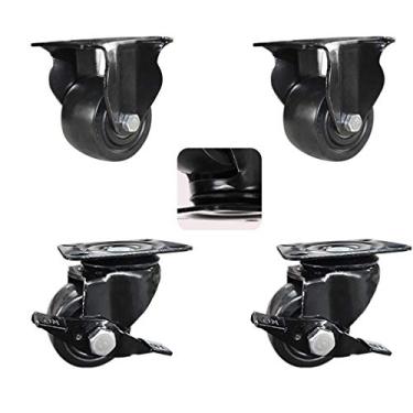 Imagem de Conjunto de 4 rodas de rodízio resistentes com freio, capacidade de 750 kg, 3,8 cm/5.1 cm/6.3 cm/7.6 cm, ideal para carrinhos, móveis, bancadas de trabalho, substituição durável