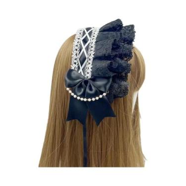 Imagem de Tiara Feminina Sweet Lolita Com Babados, Laço De Renda E Fitas, Com Gr