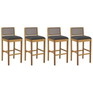 Imagem de Banqueta Cozinha Sara 1bmm005ca Premium Madeira Maciça Kit 4 Un Carvalho/boucle Grafite/tela Grafite Kappesberg