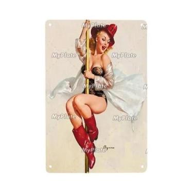 Imagem de Placa Decorativa Vintage De Metal Com Garota Pin-up Para Decoração De 
