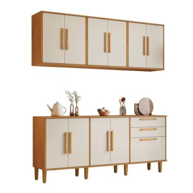 Imagem de Cozinha Modulada com Balcão e Aéreo Lorena 11 Portas Nature-off para Ambiente Planejado...