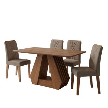 Imagem de Conjunto de Jantar Ágata e Nicole 4 Lugares Tampo em MDF com Cadeiras Estofadas Linho B...