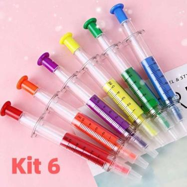 Imagem de Kit Canetas Marca-Texto em Forma de Seringa Coloridas para Escola e Es